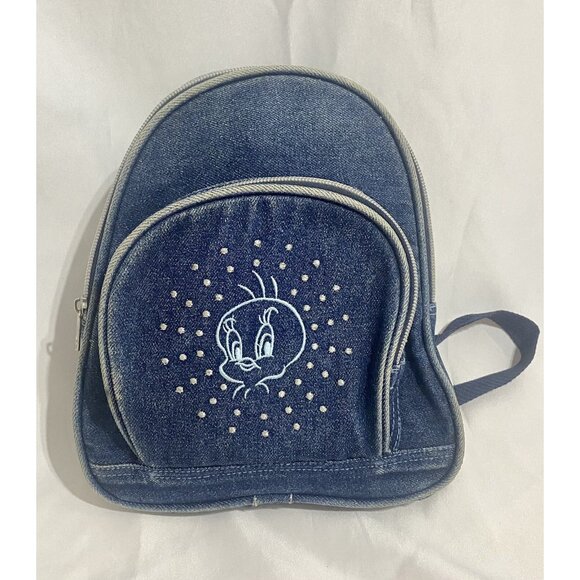 Vintage Tweety Bird Denim Jean Mini Backpack Shoulder Bag WB Looney Toons 10” - Picture 1 of 7